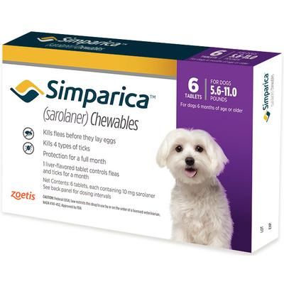 Simparica Chewable Tablets ,5.5-11 lb Dogs , 10 x 6/Pkg , ZOETIS 10012458