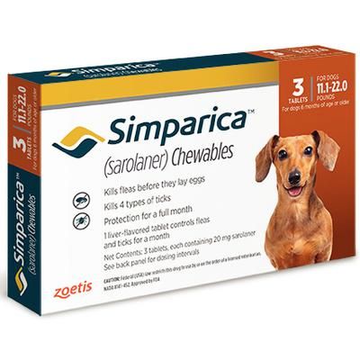 Simparica Chewable Tablets , 11.1-22 lb Dogs , 10 x 3/Pkg , ZOETIS 10012452