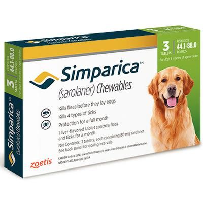 Simparica Chewable Tablets, 44.1-88 lb Dogs , 10 x 3/Pkg , ZOETIS 10012455