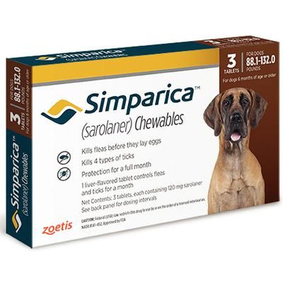 Simparica Chewable Tablets , 88.1-132 lb Dogs , 10 x 3/Pkg , ZOETIS 10012456