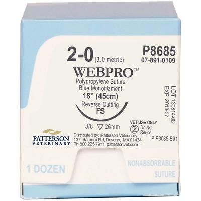 WebPro Polypropylene Sutures , P8685, 18" (FS) , Size 2.0 , 12/Box , PATTERSON 21275298