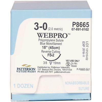 WebPro Polypropylene Sutures, Size 3-0 , P8665, 18" (FS-2) , 12/Box , PATTERSON 21275299