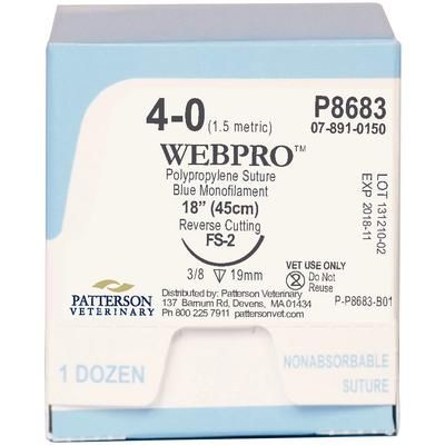 WebPro Polypropylene Sutures , P8683, 18" (FS-2)Size 4-0 ,12/Box , PATTERSON 21275301