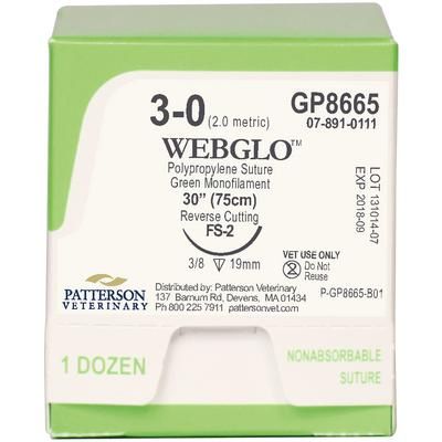 WebGlo Polypropylene Sutures , GP8665 30" (FS-2) , Size 3-0, 12/Box , PATTERSON 21275192