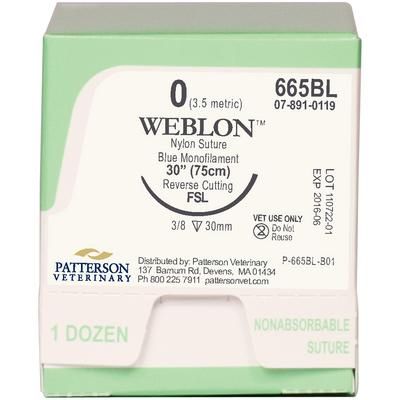 WebLon Sutures , Nylon Suture 665BL, 30" (FSL) , size 0 , 12/Box , PATTERSON 21275252