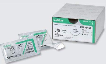 Suture with Needle Dafilon , Nonabsorbable Blue Monofilament Polyamide ,Size 3-0 , 36/Box , 45 cm Suture ,1-Needle 19 mm 3/8 Circle , Reverse Cutting Needle with Precision Point , Aesculap C0936243