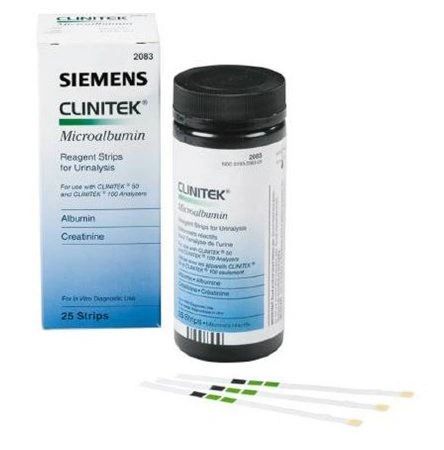 Reagent Test Strip Clinitek® Albumin, Creatinine, AC Ratio Microalbumin (mALB) For Small Clinitek Systems 25 Strips, Siemens 2083