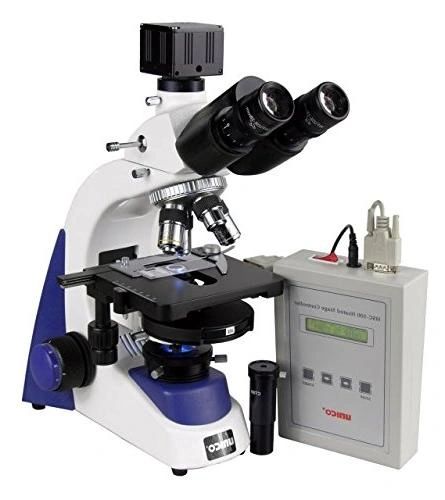 Microscope, Binocular, 10X Widefield Eyepiece, 4X, 10X, 40X, 100X, Achromat, NA 1.25 Condenser, Heated Stage, LED Illuminated Unico G390-LED