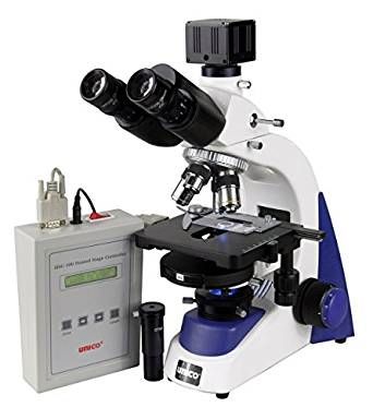 Microscope, Trinocular, 10X Widefield Eyepiece, 4X, 10X, 40X, 100X, Plan, NA 1.25 Condenser, S-P Phase Heated Stage, LED Illuminated, 5.6MP Digital Camera & Software Unico G395PC-LED