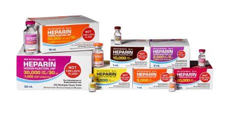 Anticoagulant Heparin Sodium, Porcine 5,000 U / mL Intravenous or Subcutaneous Injection Multiple Dose Vial 1 mL, 25/Pack MC-63739095325