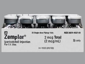 Zemplar Vitamin D Paricalcitol 2 mcg / mL Intravenous Injection Single Dose Vial 1 mL, 25/Pack Abbott 00074463701