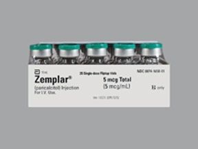 Zemplar Vitamin D Paricalcitol 5 mcg / mL , 25/Pack Intravenous Injection Single Dose Vial 1 mL Abbott 00074165801