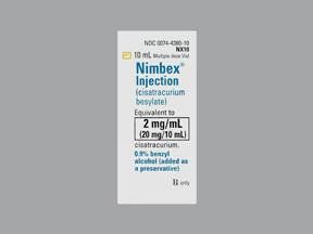 Nimbex Neuromuscular Blocking Agent Cisatracurium Besylate 2 mg / mL Intravenous Injection Multiple Dose Vial 10 mL , 10/Box AbbVie 00074438010