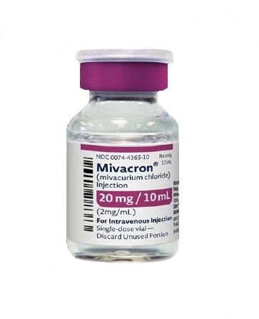 Neuromuscular Blocking Agent Mivacurium Chloride, Preservative Free 2 mg / mL Intravenous Injection Single Dose Vial 10 mL , 10/Box AbbVie 00074436510