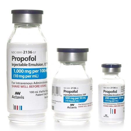 General Anesthetic Propofol, Preservative Free 1%, 10 mg / mL Intravenous Injection Single Use Vial 50 mL , 20/Pack Actavis 00591213651