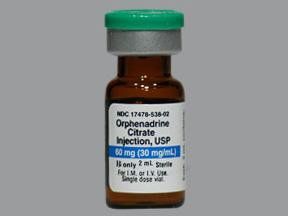 Skeletal Muscle Relaxant Orphenadrine Citrate 30 mg / mL Intramuscular or Intravenous Injection Single Dose Vial 2 mL , 10/Pack Akron 17478053802