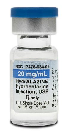 Direct Vasodilator Hydralazine HCl 20 mg / mL Intramuscular or Intravenous Injection Single Dose Vial 1 mL, 25/Pack Akron 17478093415