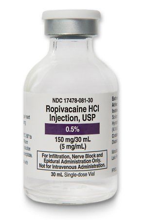 Local Anesthetic Ropivacaine HCl, Preservative Free 0.5%, 5 mg / mL Infiltration, Nerve Block and Epidural Injection Single Dose Vial 30 mL Akron 17478008130