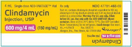 Antibacterial Clindamycin Phosphate Concentrate 150 mg / mL Intravenous Injection Single Use ADD-Vantage Vial 4 mL , 25/Pack Alvogen 47781046369