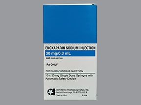 Anticoagulant Enoxaparin Sodium, Preservative Free 30 mg / 0.3 mL Intravenous or Subcutaneous Injection Prefilled Syringe 0.3 mL , 10/Case Amphastar 00548560100