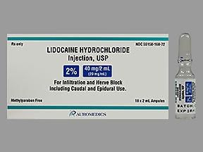 Local Anesthetic Lidocaine HCl, Preservative Free 2%, 20 mg / mL Parenteral Solution Injection Ampule 2 mL, 10/Pack Auromedics 55150016072