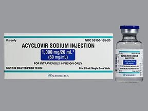 Antiviral Acyclovir Sodium 50 mg / mL Intravenous Injection Single Dose Vial 20 mL , 10/Pack Auromedics 55150015520