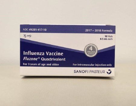 Fluzone Quadrivalent 2017 - 2018 Flu Vaccine 60 mcg / 0.5 mL Indicated For People 3 Years of Age and Above Single Dose Vial 0.5 mL , 10/Pack Sanofi Pasteur 49281041710