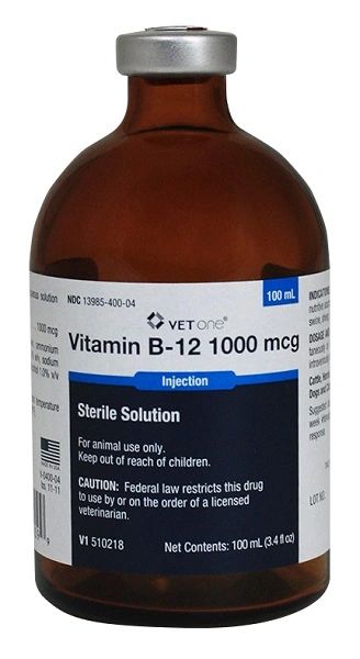 Vitamin B12 Cyanocobalamin 1000mcg Rx 100 ml , 12/Case Vetone V-0400-04