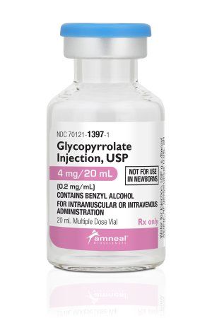 Anticholinergic Glycopyrrolate 0.2 mg / mL Intramuscular or Intravenous Injection Multiple Dose Vial 20 mL , 25/Pack Amneal Bio 70121139707