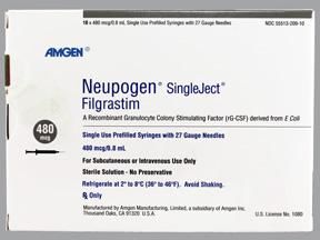 Neupogen Granulocyte Colony-Stimulating Factor Filgrastim, Preservative Free 480 mcg / 0.8 mL Injection Prefilled Syringe 0.8 mL , 10/Box Amgen 55513020910