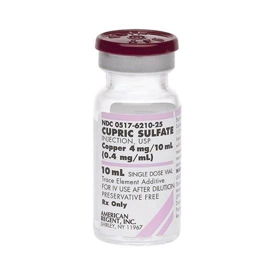 Trace Element Copper Culpric Sulfate, Preservative Free 0.4 mg / mL Intravenous Injection Single Dose Vial 10 mL , 25/Pack , American Regent 00517621025