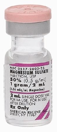 Anticonvulsant Magnesium Sulfate, Preservative Free 50%, 4 mEq / mL Intramuscular or Intravenous Injection Single Dose Vial 50 mL , 25/Pack , American Regent 00517265025