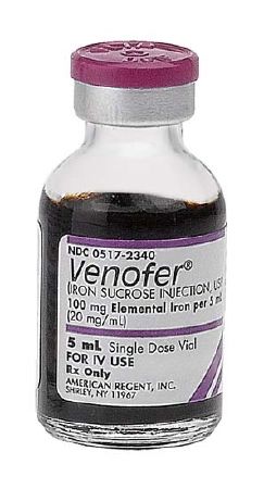 Venofer Iron Preparation Iron Sucrose Complex 20 mg / mL Intravenous Injection Single Dose Vial 5 mL , 10/Pack , American Regent 00517234099