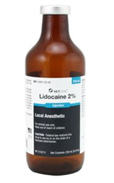 Lidocaine 2% HCl Injection , For animal use 250 ml Vial , 12/Case , Vetone L-2000-05