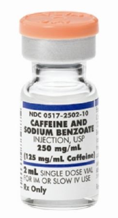 Respiratory Central Nervous System Stimulant Caffeine Sodium Benzoate 250 mg / mL Intravenous Injection Single Dose Vial 2 mL , 10/Pack , American Regent 00517250210