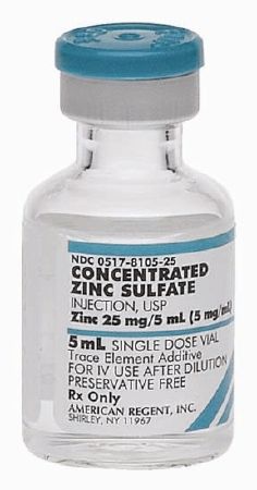 Replacement Preparation Zinc Sulfate, Preservative Free 5 mg / mL Intravenous Injection Single Dose Vial 5 mL, 25/Pack , American Regent 00517810525