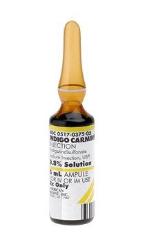 Indigo Carmine Kidney Funtion and Localization Indigotindisulfonate Sodium, Preservative Free 0.8%, 8 mg / mL Intramuscular or Intravenous Injection Ampule 5 mL , 5/Pack , American Regent 00517037505