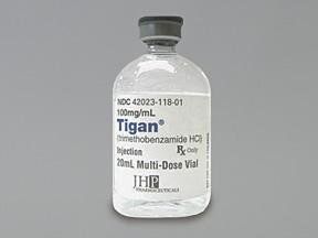 Tigan Antinausea Agent Trimethobenzamide HCl 100 mg / mL Intramuscular Injection Multiple Dose Vial 20 mL , JHP 42023011801