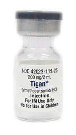 Tigan Antinausea Agent Trimethobenzamide HCl, Preservative Free 100 mg / mL Intramuscular Injection Single Dose Vial 2 mL , 25/Pack , JHP 42023011925