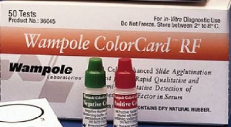 Colorcard RF Agglutination Test Rheumatoid Factor Serum Sample CLIA Moderate Complexity 50 Tests , Alere 36045