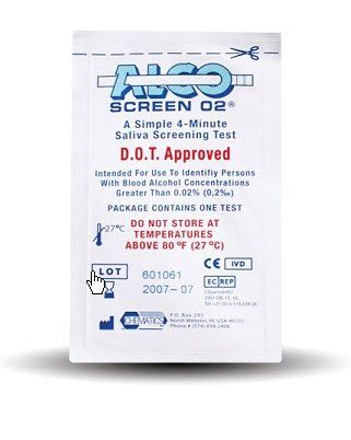 Rapid Diagnostic Test Alco-Screen .02 Saliva Alcohol Test Alcohol Screen Saliva Sample D.O.T. Approved 24 Tests , Chematics 56288