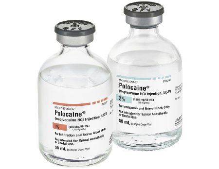 Polocaine Local Anesthetic Mepivacaine HCL 2%, 20 mg / mL Infiltration and Nerve Block Injection Multiple Dose Vial 50 mL , 25/Pack , APP 63323029657
