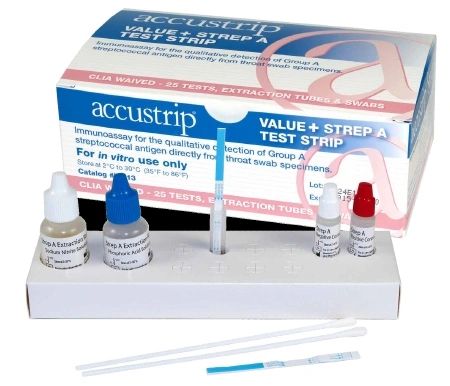 Rapid Diagnostic Test Kit Accustrip Value+ Qualitative Immunoassay Strep A Test Throat Swab Sample CLIA Waived 25 Tests , Jant ID513