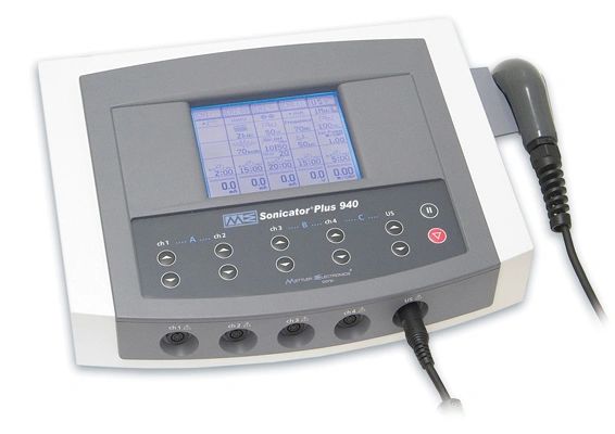 Mettler Sonicator Ultrasound / Stim - 940 4-channel with 1&3MHz, 5 cm head , Fabrication Enterprises 13-3019