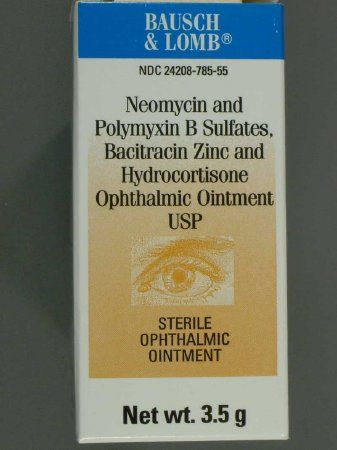 Antibacterial Neomycin Sulfate Polymyxin B Sulfate / Bacitracin Zinc / Hydrocortisone 3.5 mg 10,000 Unit - 400 Unit - 10 mg / Gram Ophthalmic Ointment Tube 3.5 Gram , Bausch & Lomb 24208078555