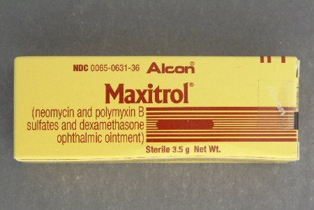 Maxitrol Antibacterial / Corticosteroid Neomycin Polymyxin B Sulfate / Dexamethasone 1% Ophthalmic Ointment Tube 3.5 Gram , Alcon 00065063136