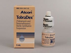 TobraDex Antibacterial / Steroid Combination Tobramycin Dexamethasone 0.3% - 0.1% Ophthalmic Drops Dropper Bottle 5 mL , Alcon 00065064705