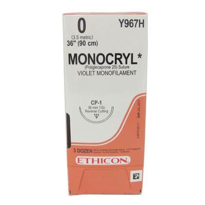 Ethicon Monocryl Y967H, 36" (CP-1), Size 0 ,36/Pkg , ANIMAL HEALTH A00731