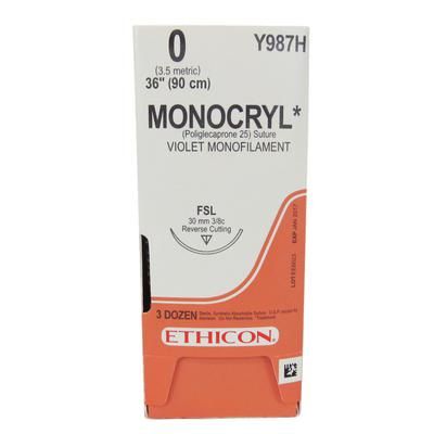 Ethicon Monocryl Y987H, 36" (FSL), 36/Pkg , Size 0 , ANIMAL HEALTH A00732