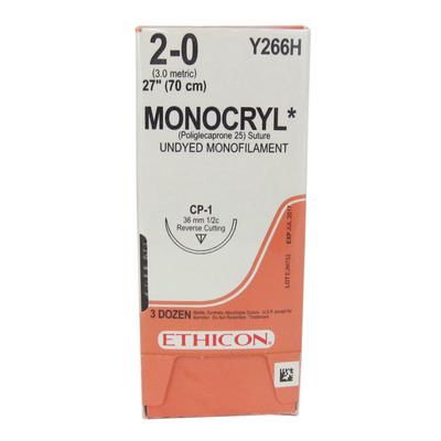 Ethicon Monocryl Y266H, 27" (CP-1), 36/Pkg , Size 2-0 , ANIMAL HEALTH A00701